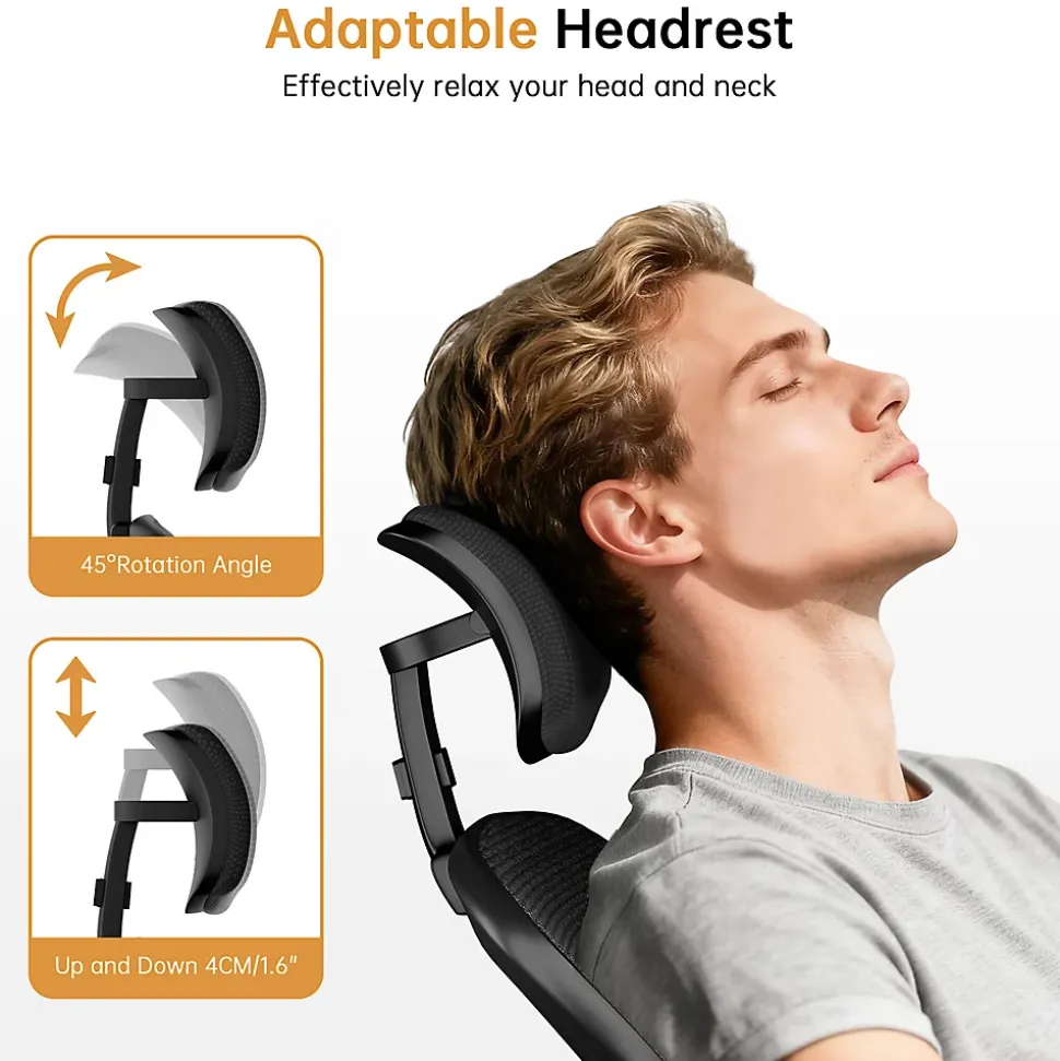 Chaise de Bureau Ergonomique avec Support Lombaire, Accoudoirs et Appuie-tête Réglables