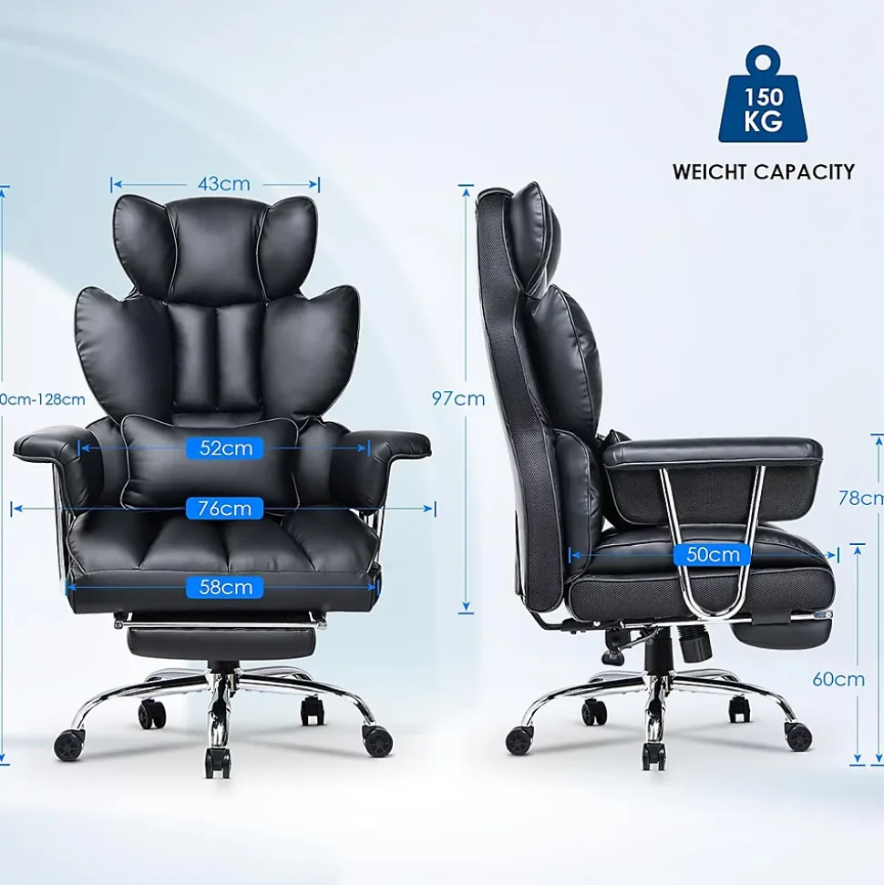 Chaise De Bureau Ergonomique Haute Dossier En Cuir Pivotante Avec Repose-pieds