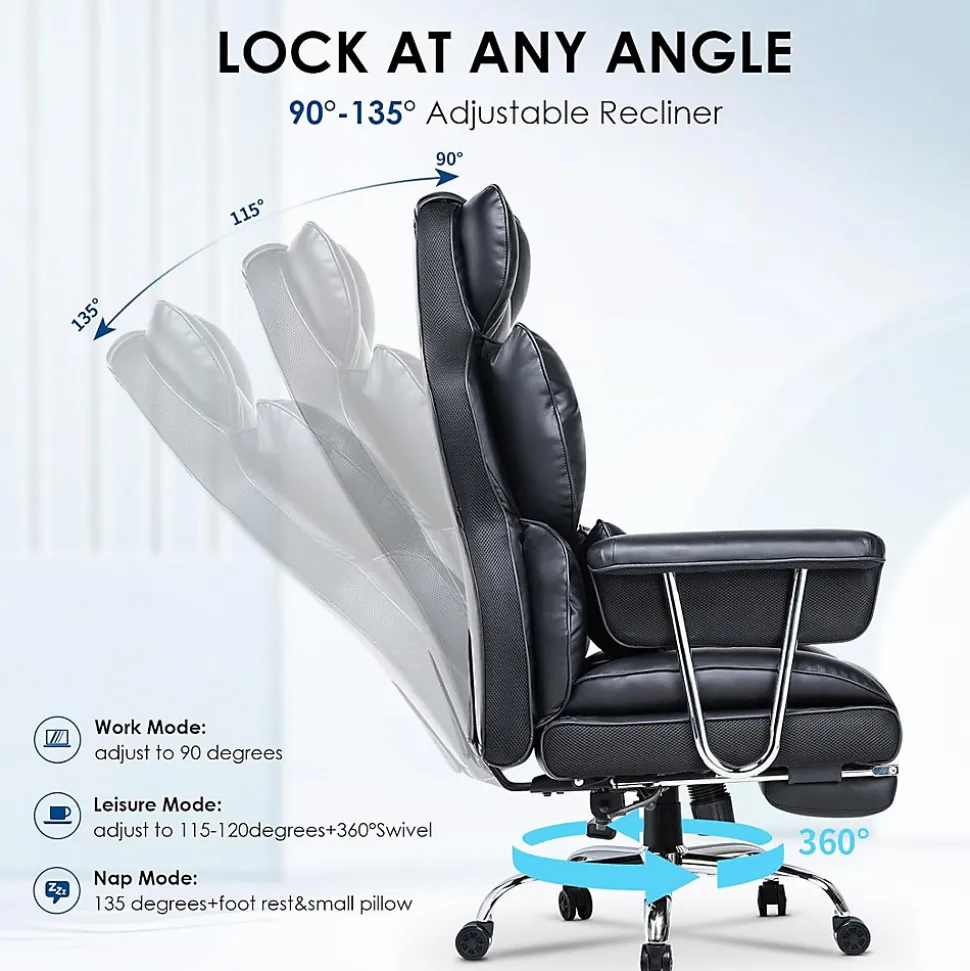 Chaise De Bureau Ergonomique Haute Dossier En Cuir Pivotante Avec Repose-pieds