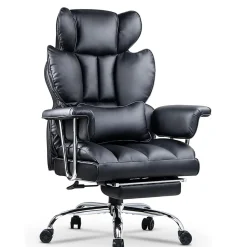 Chaise De Bureau Ergonomique Haute Dossier En Cuir Pivotante Avec Repose-pieds