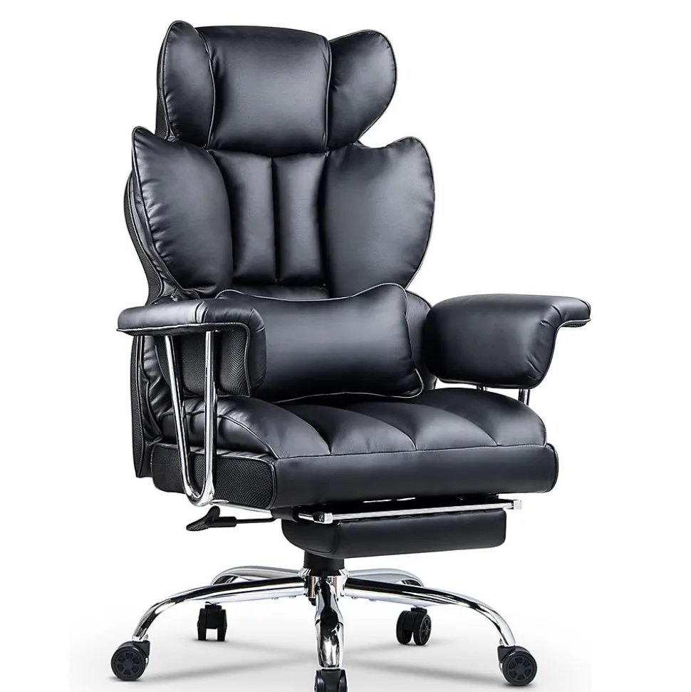 Chaise De Bureau Ergonomique Haute Dossier En Cuir Pivotante Avec Repose-pieds