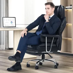 Chaise De Bureau Ergonomique Haute Dossier En Cuir Pivotante Avec Repose-pieds