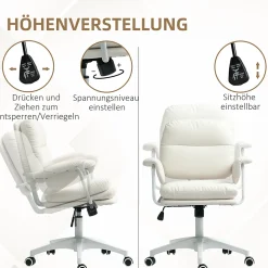 Chaise de Bureau Ergonomique - Inclinable avec Repose-Pieds et Dossier Haut, Pivotante et Réglable en Hauteur, PU Blanc