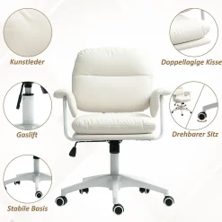 Chaise de Bureau Ergonomique - Inclinable avec Repose-Pieds et Dossier Haut, Pivotante et Réglable en Hauteur, PU Blanc