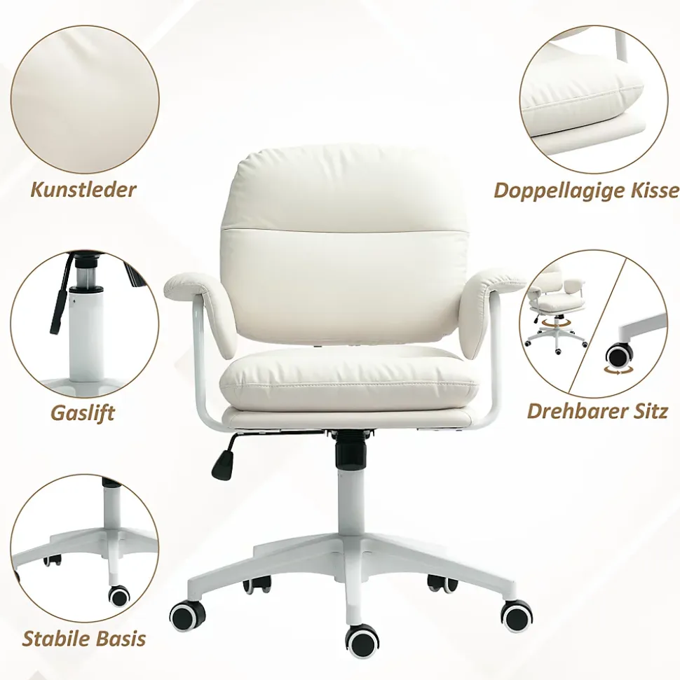 Chaise de Bureau Ergonomique - Inclinable avec Repose-Pieds et Dossier Haut, Pivotante et Réglable en Hauteur, PU Blanc