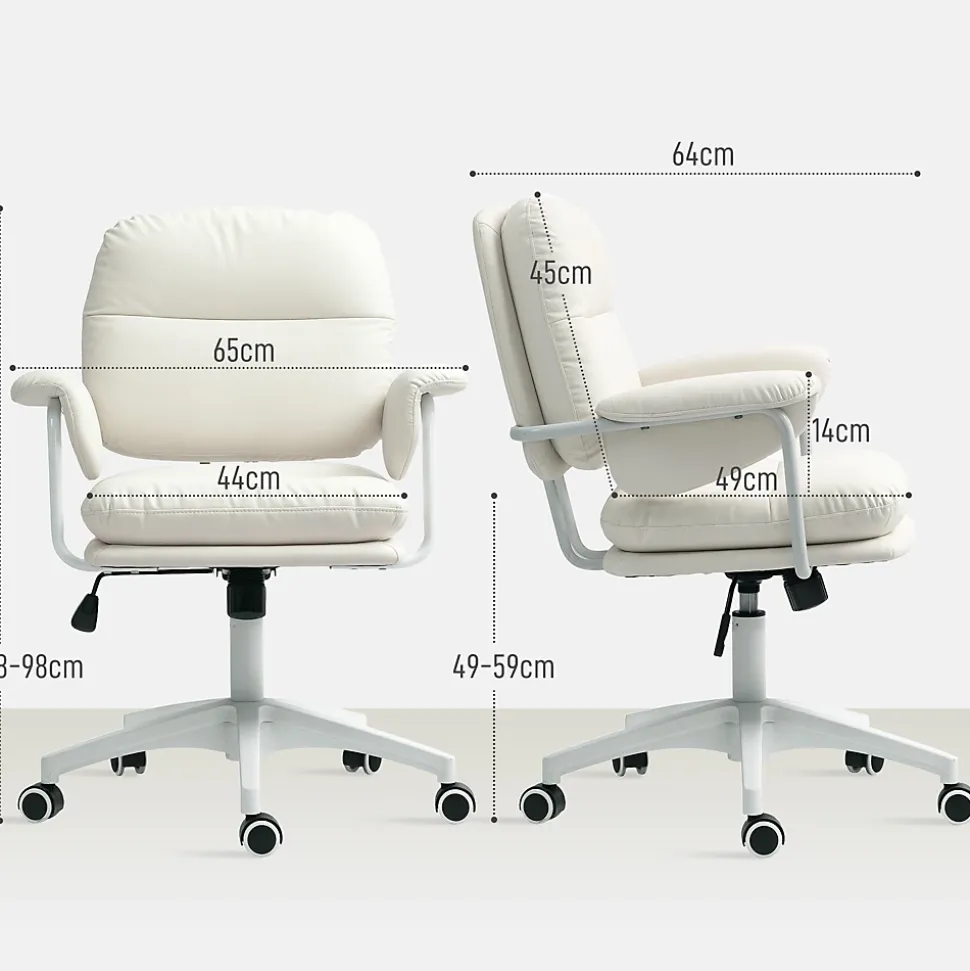 Chaise de Bureau Ergonomique - Inclinable avec Repose-Pieds et Dossier Haut, Pivotante et Réglable en Hauteur, PU Blanc