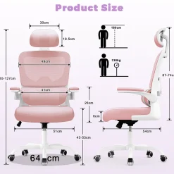 Chaise de Bureau Ergonomique avec Accoudoirs Pliables, Hauteur Réglable, Dossier Respirant