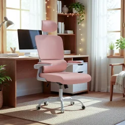 Chaise de Bureau Ergonomique avec Accoudoirs Pliables, Hauteur Réglable, Dossier Respirant