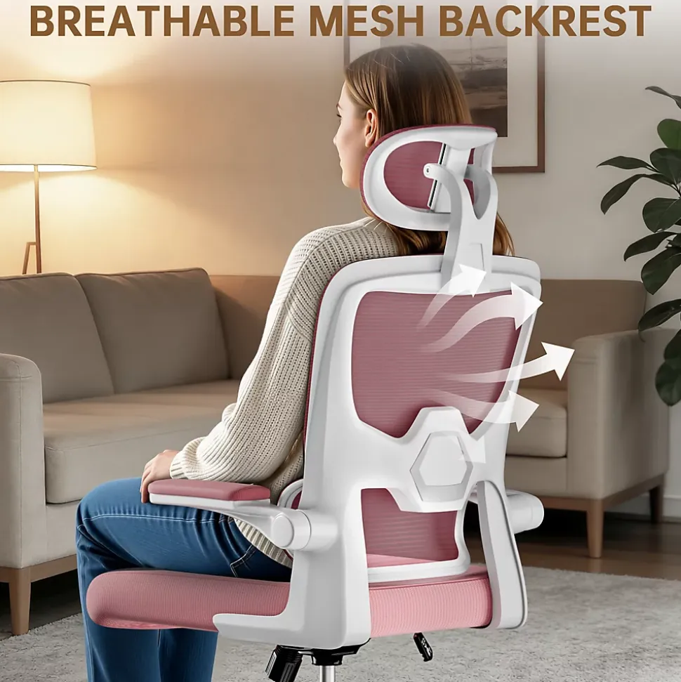 Chaise de Bureau Ergonomique avec Accoudoirs Pliables, Hauteur Réglable, Dossier Respirant