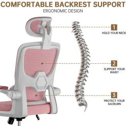 Chaise de Bureau Ergonomique avec Accoudoirs Pliables, Hauteur Réglable, Dossier Respirant