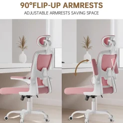 Chaise de Bureau Ergonomique avec Accoudoirs Pliables, Hauteur Réglable, Dossier Respirant