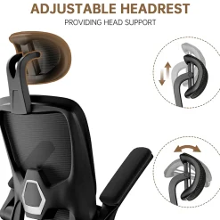 Chaise de Bureau Ergonomique avec Accoudoirs Pliables, Hauteur Réglable, Dossier Respirant