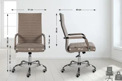 Chaise de bureau ergonomique Amadora, réglable en hauteur, pivotante 360 degrés, similicuir ou tissu. Taupe/Tissu
