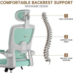 Chaise de Bureau Ergonomique avec Accoudoirs Pliables, Hauteur Réglable, Dossier Respirant