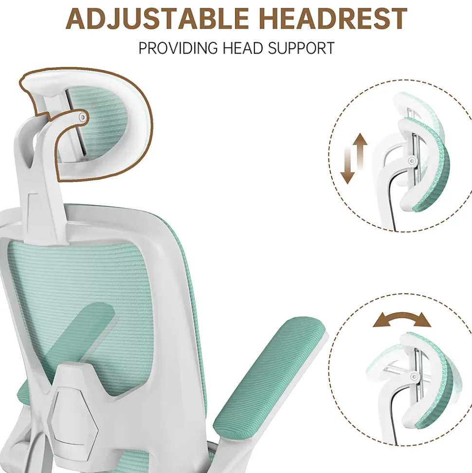 Chaise de Bureau Ergonomique avec Accoudoirs Pliables, Hauteur Réglable, Dossier Respirant