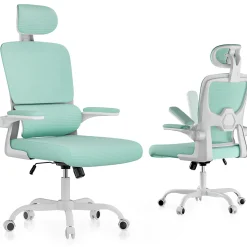 Chaise de Bureau Ergonomique avec Accoudoirs Pliables, Hauteur Réglable, Dossier Respirant