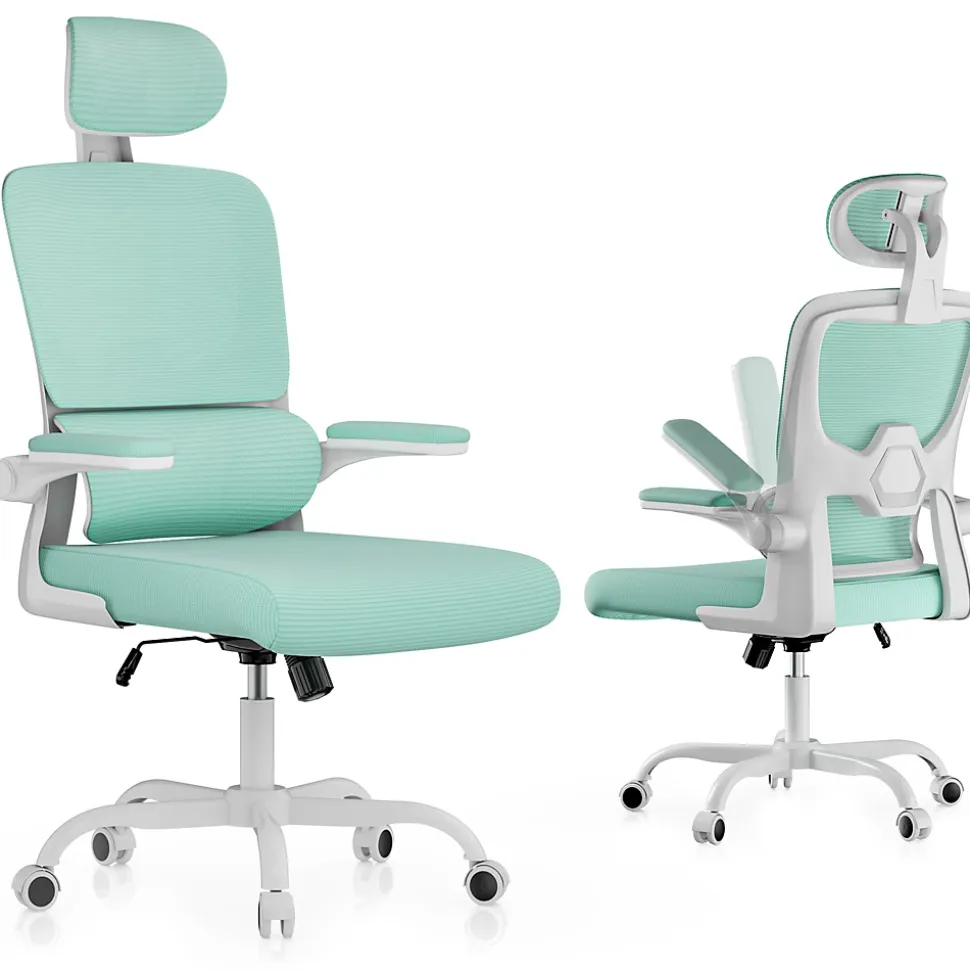 Chaise de Bureau Ergonomique avec Accoudoirs Pliables, Hauteur Réglable, Dossier Respirant