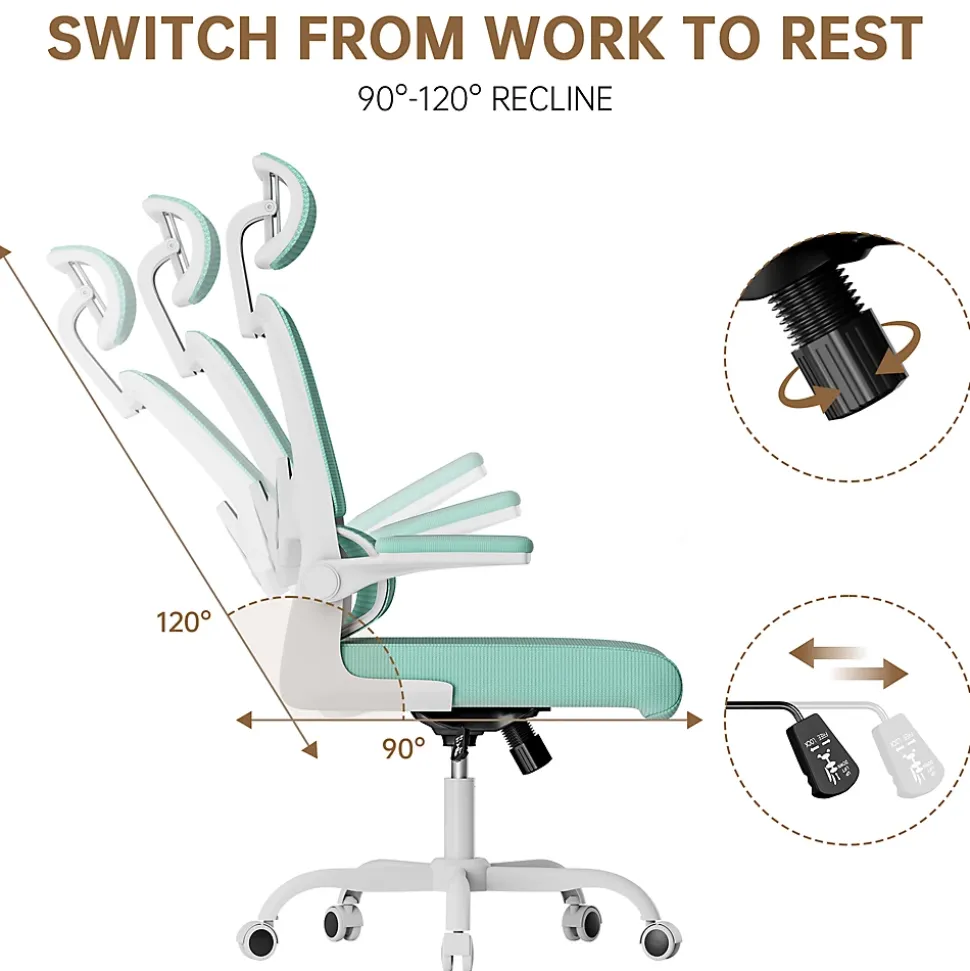 Chaise de Bureau Ergonomique avec Accoudoirs Pliables, Hauteur Réglable, Dossier Respirant
