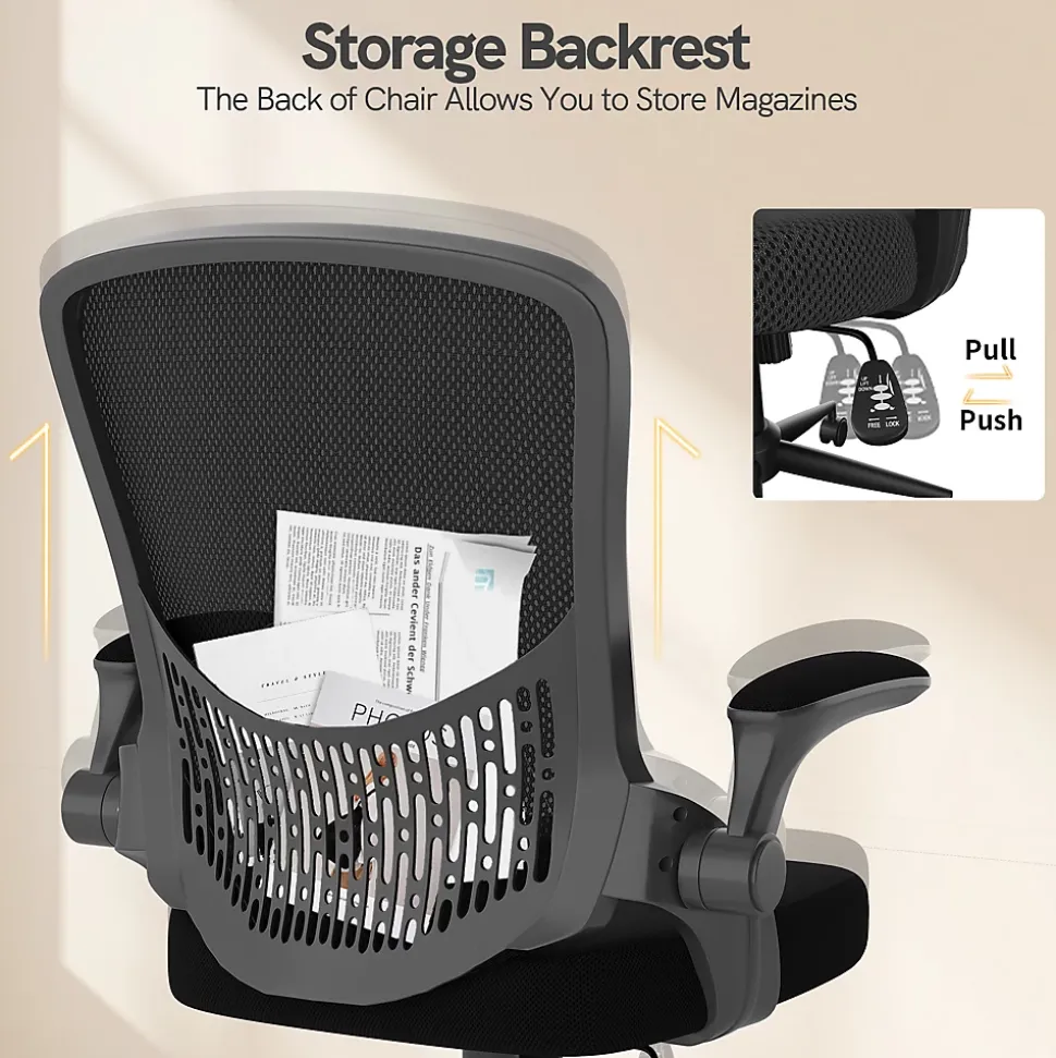 Chaise de Bureau Ergonomique, Hauteur Ajustable & Dossier de Rangement