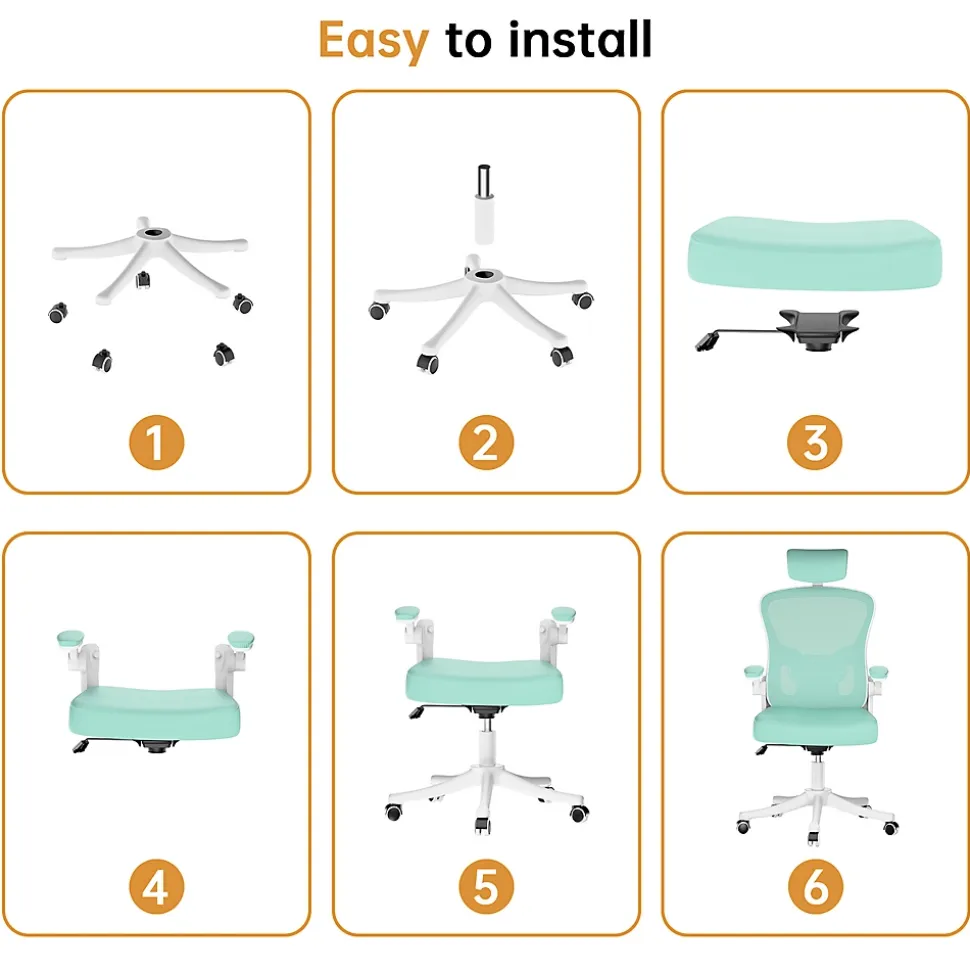 Chaise de Bureau Ergonomique avec Support Lombaire, Accoudoirs et Appuie-tête Réglables