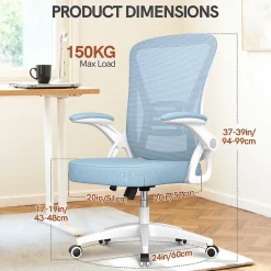 Chaise de bureau ergonomique En Maille Avec Soutien Lombaire, Accoudoirs Réglables