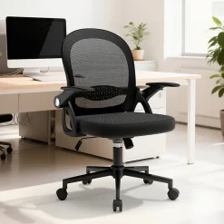 Chaise De Bureau Ergonomique En Maille, Accoudoirs Relevables, Support Lombaire