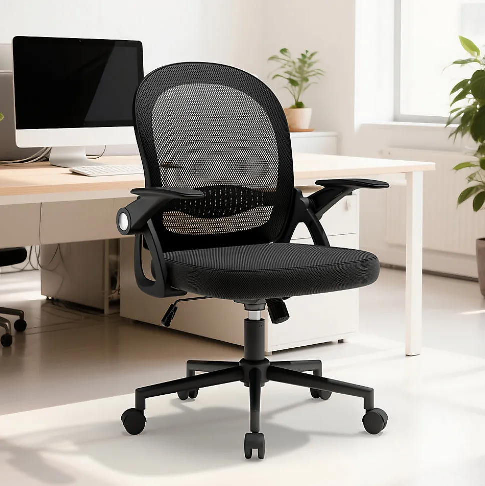 Chaise De Bureau Ergonomique En Maille, Accoudoirs Relevables, Support Lombaire