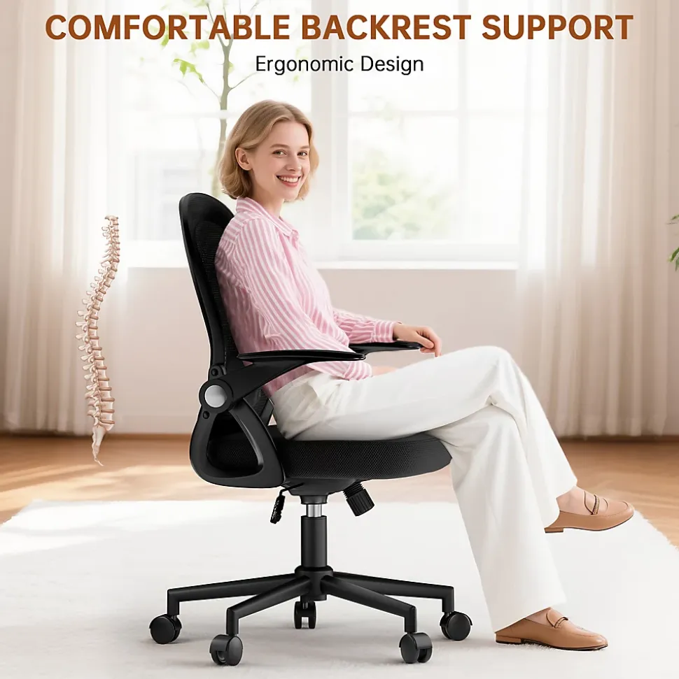 Chaise De Bureau Ergonomique En Maille, Accoudoirs Relevables, Support Lombaire