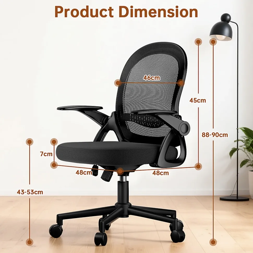 Chaise De Bureau Ergonomique En Maille, Accoudoirs Relevables, Support Lombaire