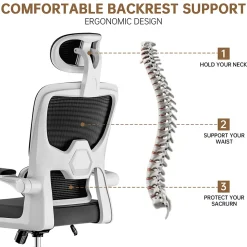 Chaise de Bureau Ergonomique avec Accoudoirs Pliables, Hauteur Réglable, Dossier Respirant