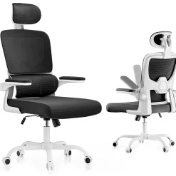 Chaise de Bureau Ergonomique avec Accoudoirs Pliables, Hauteur Réglable, Dossier Respirant