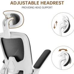Chaise de Bureau Ergonomique avec Accoudoirs Pliables, Hauteur Réglable, Dossier Respirant