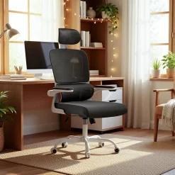 Chaise de Bureau Ergonomique avec Accoudoirs Pliables, Hauteur Réglable, Dossier Respirant