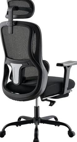 Chaise de bureau ergonomique avec repose-pieds Mankato, accoudoirs 3D, soutien lombaire, appui-tête, supporte jusqu'à 150 kg Noir