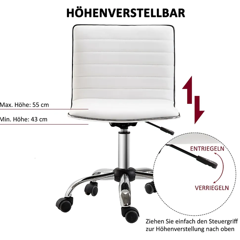 Chaise de bureau ergonomique, réglable en hauteur, confortable, cuir blanc, supporte jusqu'à 120 kg, idéale pour salon ou bureau