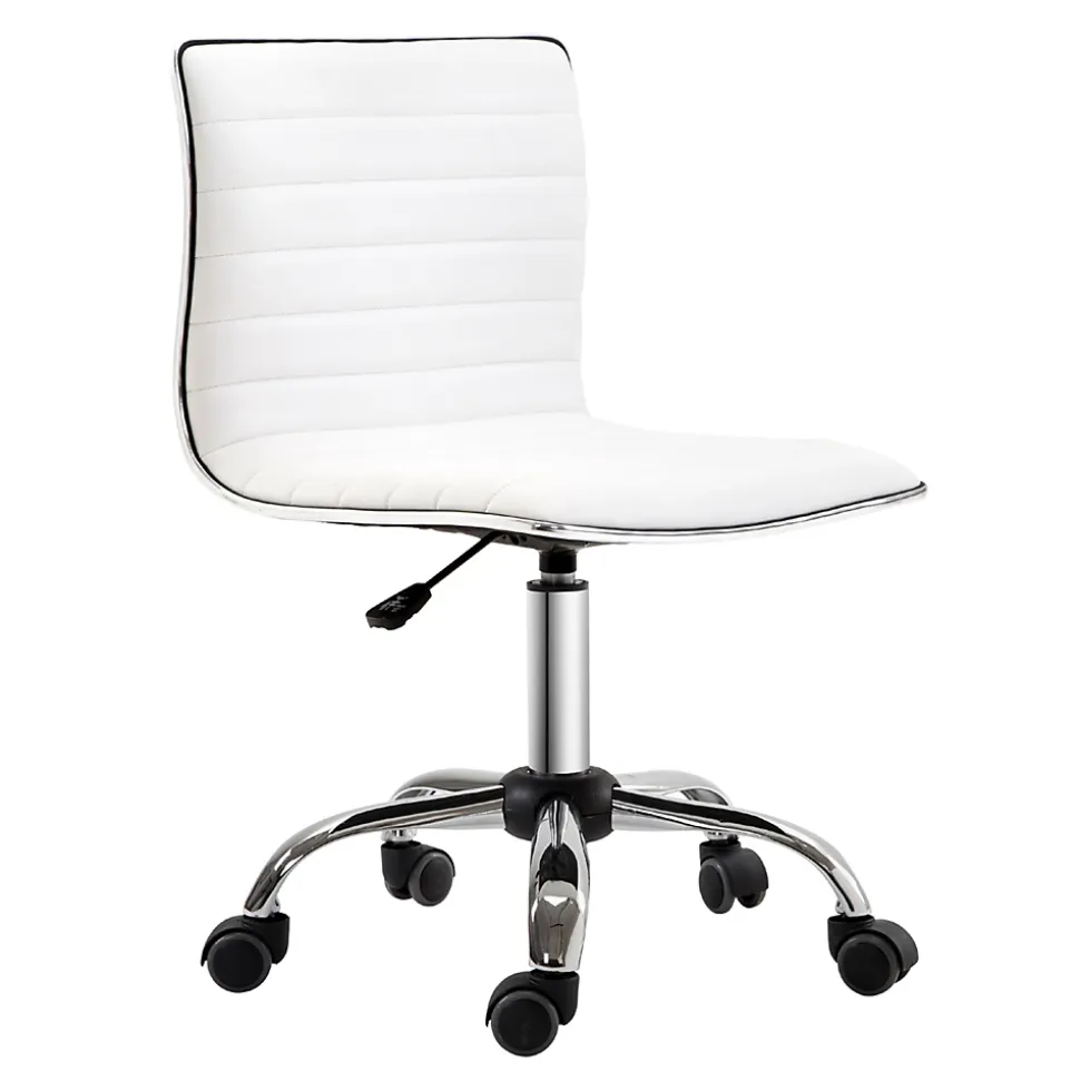 Chaise de bureau ergonomique, réglable en hauteur, confortable, cuir blanc, supporte jusqu'à 120 kg, idéale pour salon ou bureau