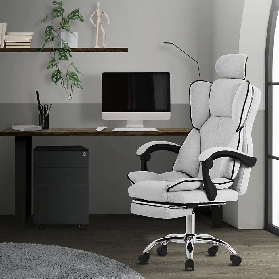 Chaise de bureau ergonomique hauteur réglable fauteuil de direction gris clair