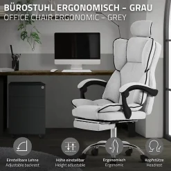 Chaise de bureau ergonomique hauteur réglable fauteuil de direction gris clair