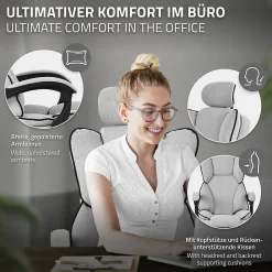 Chaise de bureau ergonomique hauteur réglable fauteuil de direction gris clair