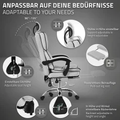 Chaise de bureau ergonomique hauteur réglable fauteuil de direction gris clair