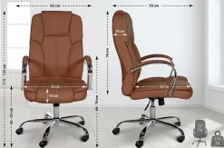Chaise de bureau ergonomique BIG Xanthos Confort XXL, fonction bascule, accoudoirs, réglable, simili cuir, max 210 kg. Marronclair