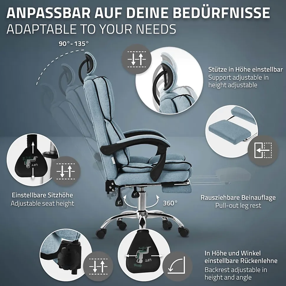 Chaise de bureau ergonomique réglable en hauteur fauteuil de direction bleu