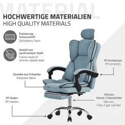 Chaise de bureau ergonomique réglable en hauteur fauteuil de direction bleu