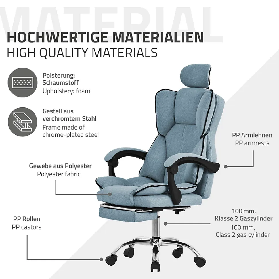 Chaise de bureau ergonomique réglable en hauteur fauteuil de direction bleu