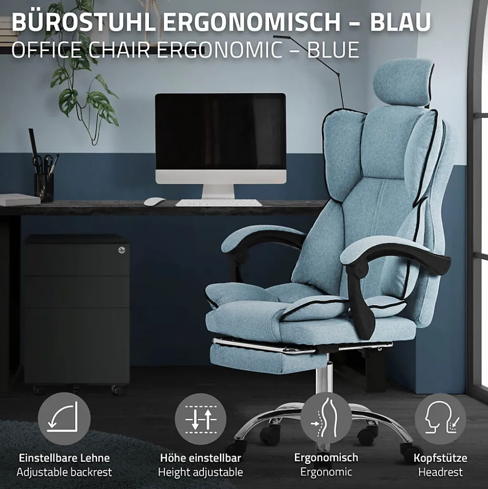 Chaise de bureau ergonomique réglable en hauteur fauteuil de direction bleu