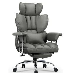 Chaise De Bureau Ergonomique Haute Dossier En Cuir Pivotante Avec Repose-pieds