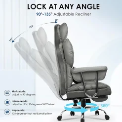 Chaise De Bureau Ergonomique Haute Dossier En Cuir Pivotante Avec Repose-pieds