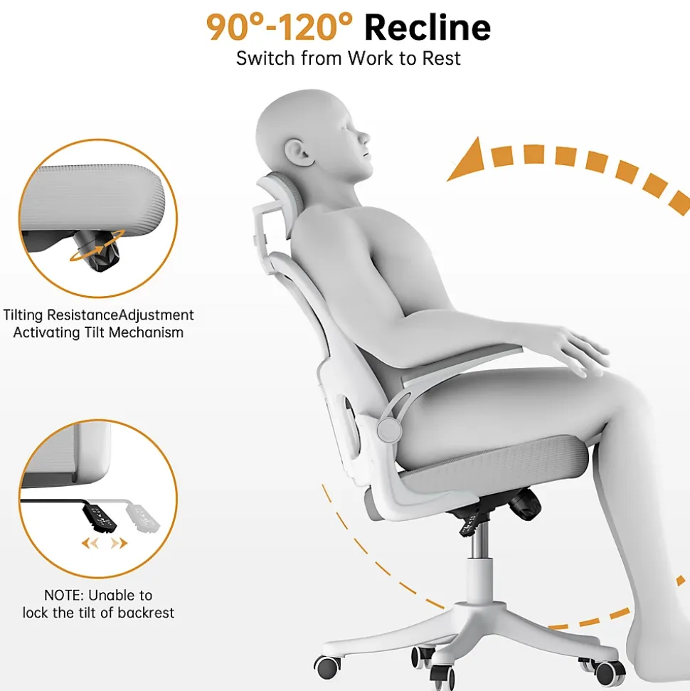 Chaise de Bureau Ergonomique avec Support Lombaire, Accoudoirs et Appuie-tête Réglables