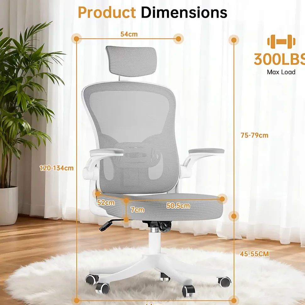 Chaise de Bureau Ergonomique avec Support Lombaire, Accoudoirs et Appuie-tête Réglables