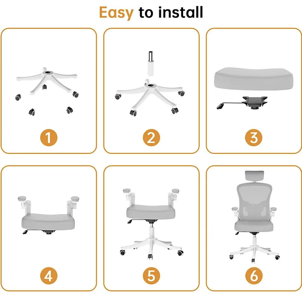 Chaise de Bureau Ergonomique avec Support Lombaire, Accoudoirs et Appuie-tête Réglables